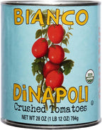 Bianco DiNapoli Organic Crushed Tomato Puree, 28 oz - Canned Vined Ripened Plum Tomatoes, Hand Selected & Grown in California for Pizza, Pasta, Casserole"