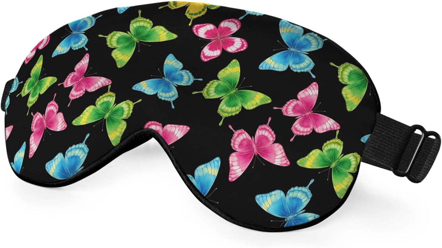 Colorful Butterflies Sleep Mask Eye Mask Spring Summer Mother's Day Sleep Mask Light Blocking Adjustable Smooth Soft Eye Masks for Women Deep Rest Travel