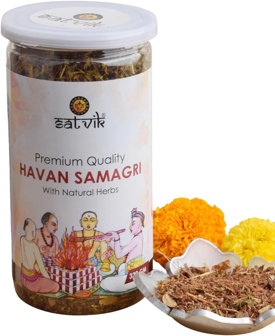 SATVIK 320 Gram Havan Samagri for Pooja |Hawan kund, Durga Puja, Home Pooja, Yagya,Diwali Hawan/Havan Yagya Shanti Hindu Pujan Rituals Home Mandir Religious Spiritual Prayers Pooja