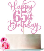 Pink Happy 65th Birthday Cake Topper 1pcs Glitter Cake Topper for Sixty-five Birthday/Anniversary Theme Party Cake Decorations Supplies