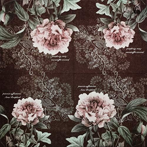Zelten Colored Paper Napkins, 20 Count Shabby Chic Napkins for Wedding, Dinner Tea Party Shower Cocktail Napkins (Dark Red Peony)