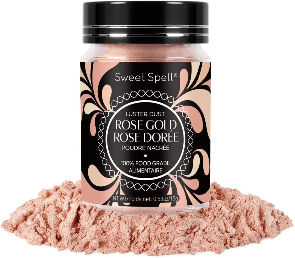 Sweet Spell Luster Dust Edible Glitter (15g) - Shimmer Pearl Dust Powder for Decorating Cakes, Chocolate, Drinks, Cocktails - 100% Edible, Food Grade, Vegan, Gluten-Free (Rose Gold)
