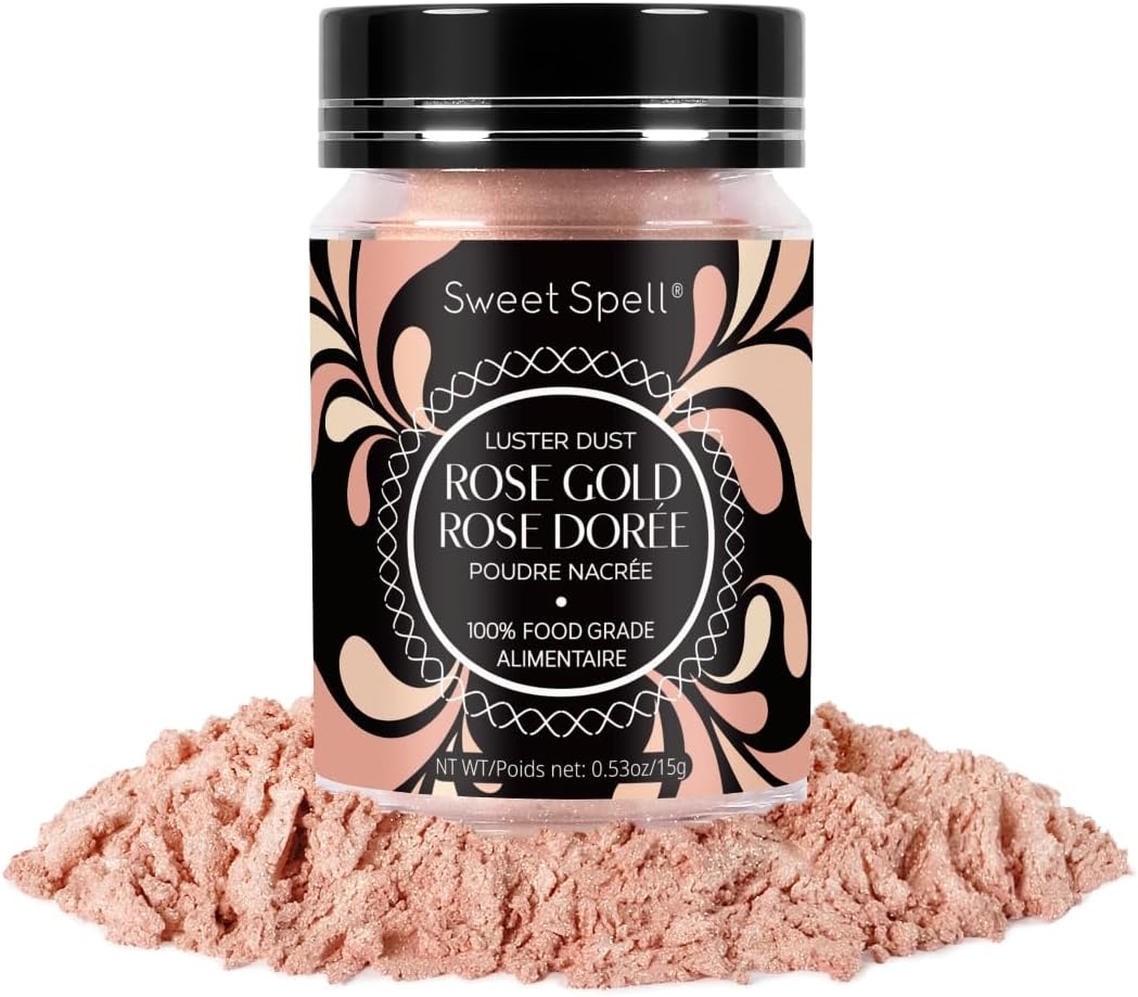 Sweet Spell Luster Dust Edible Glitter (15g) - Shimmer Pearl Dust Powder for Decorating Cakes, Chocolate, Drinks, Cocktails - 100% Edible, Food Grade, Vegan, Gluten-Free (Rose Gold)
