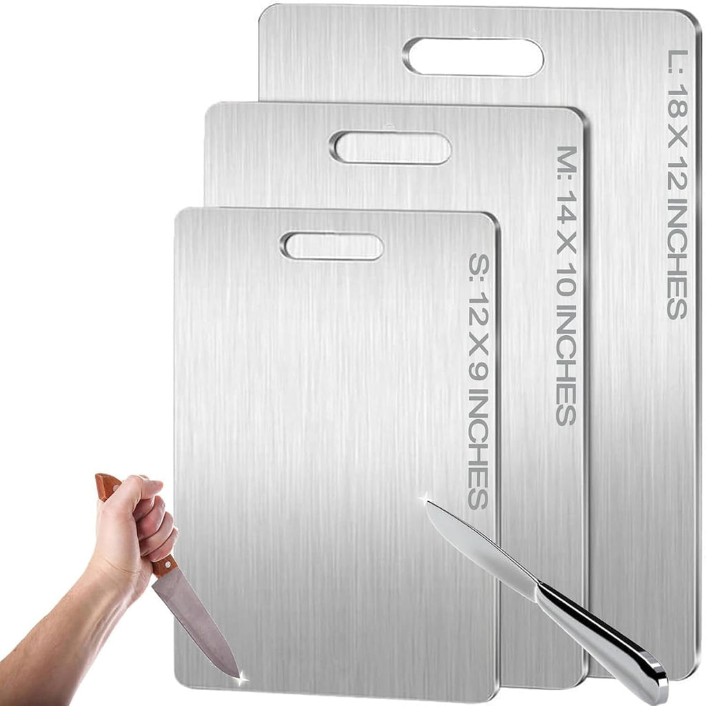 Titanium Cutting Board Set of 3-100% Pure Titanium Cutting Boards for Kitchen - Cutting Edge Hygiene & Durability, Easy to Home Cooking (S+M+L)