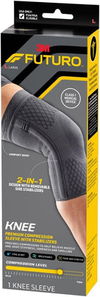 FUTURO Premium Compression Knee Sleeve with Stabilizers, Removable Stabilizers, Advanced Customizable Compression Sleeve, for Mild Arthritis, Swelling, Soreness, Sprains, and Strains, Large