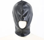 Leather Full Face Mask Hood Head Cover Headgear Expose Eyes Mouth Hat Adjustable Party Club Costum