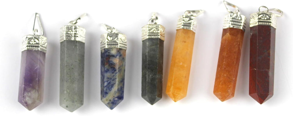Jet Chakra Pendant Pencil point Gemstone Healing Reiki Chakra Balancing Good Luck 7 Pendant set Approx size 2 Inch