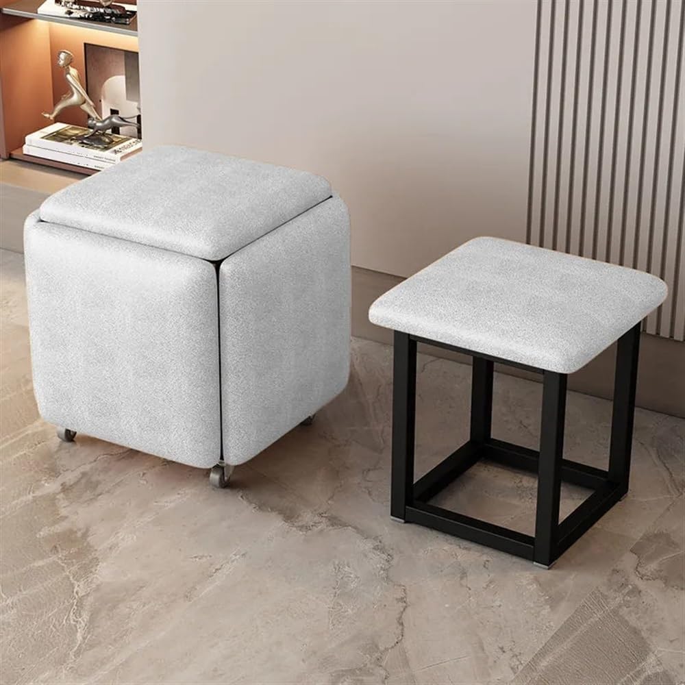 5 in 1 Nesting Ottoman Stool, Stackable Stools Swivel Casters, Foot Stools and Ottomans, Rolling Ottoman Chair, Cube Stool Ottoman(Light Gray,17.7 * 17.7 * 18.9in)