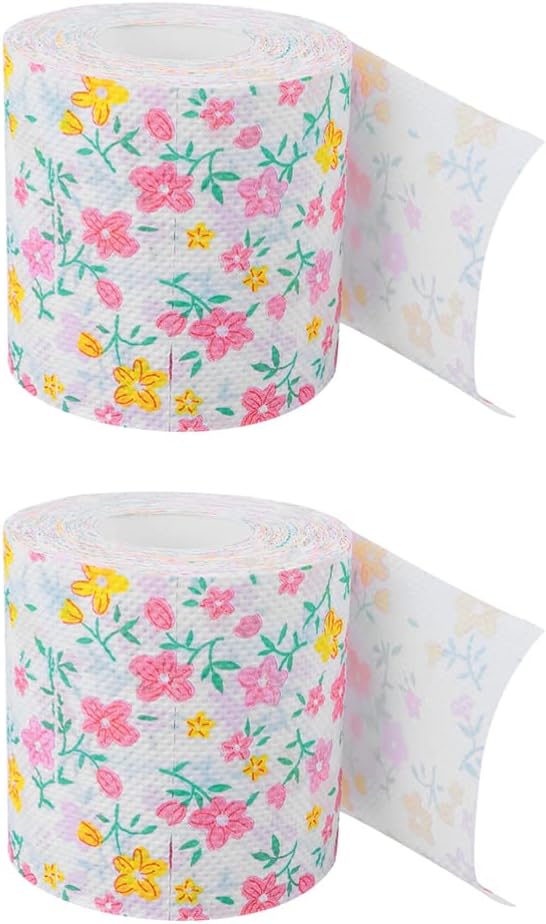 jojofuny Printed Toilet Paper Rolls 2-Pack Floral Pattern Soft Disposable Napkins for Bathroom Home Office Travel 4.13X4.13X3.93In