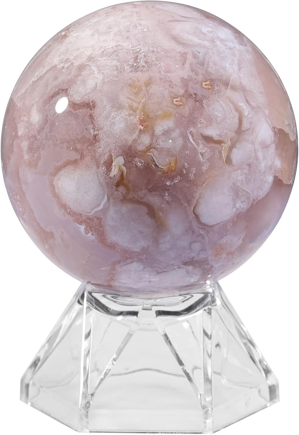 Sportmusies Natural Cherry Blossom Agate Stone Sphere with Acrylic Stand, Polished Crystal Ball Decoration for Home & Office, 1.97-2.36 inches