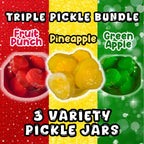Alky Therapy Triple Pickle Bundle, Candy Flavored Dill Pickles Variety Pack, Fruit Punch, Pineapple, Green Apple, 3 Jars, Perfect for Snacks and Gifts