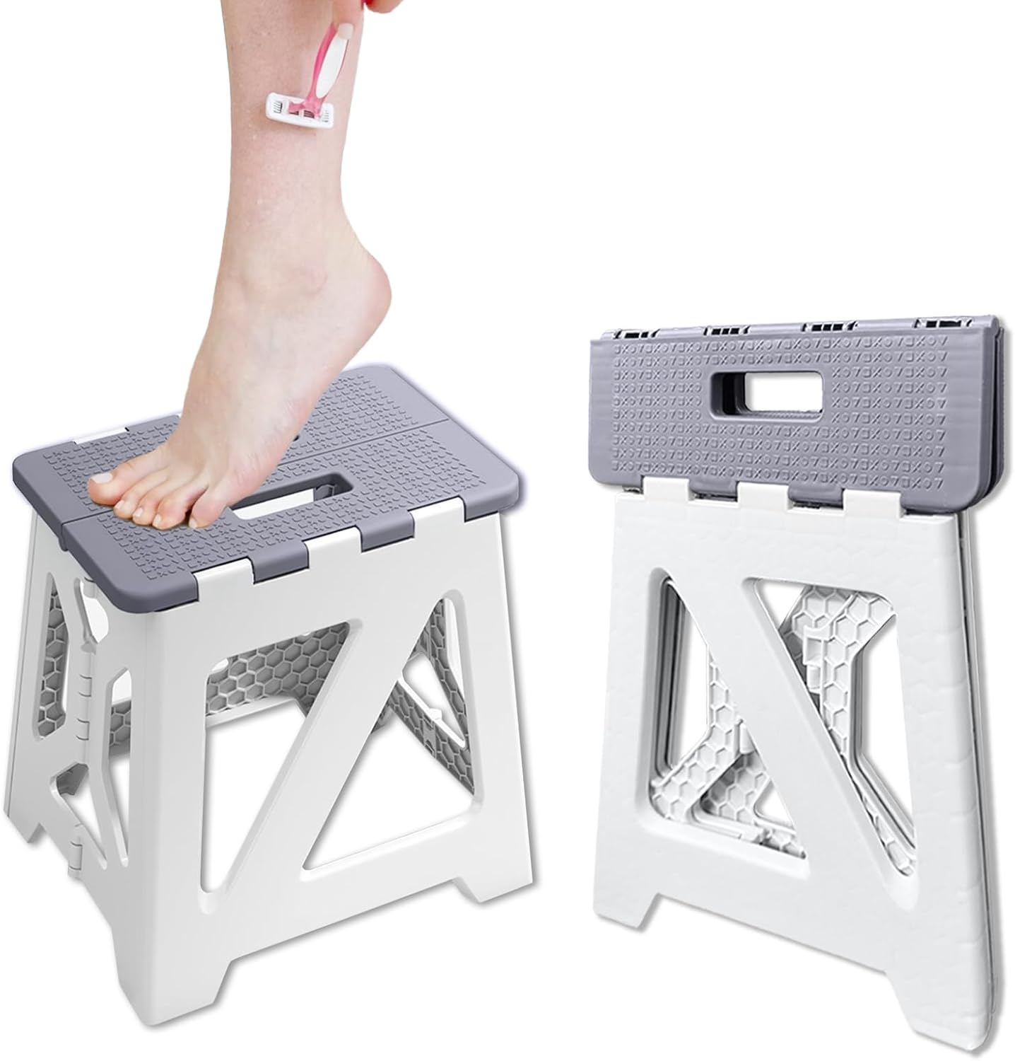 Shower Stool for Shaving Legs, 1 Pack Foot Rest Folding Stool Step to Shave Legs Shaving for Inside Shower Foldable Small Waterproof Plastic Corner Gray White