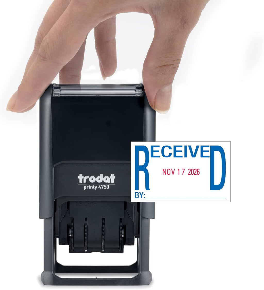 Trodat Printy 4750 Date Stamp with English Message Received – Self Inking, Red Ink Date and Blue Ink Text