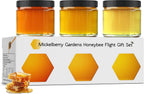 Mickelberry Gardens Honeybee Flight Gift Set – 3 Jar Honey Flight (3 × 3 oz) Featuring Wildflower & Blackberry Honeys – Pure, Local, Raw, Ready to Gift – Made in the USA