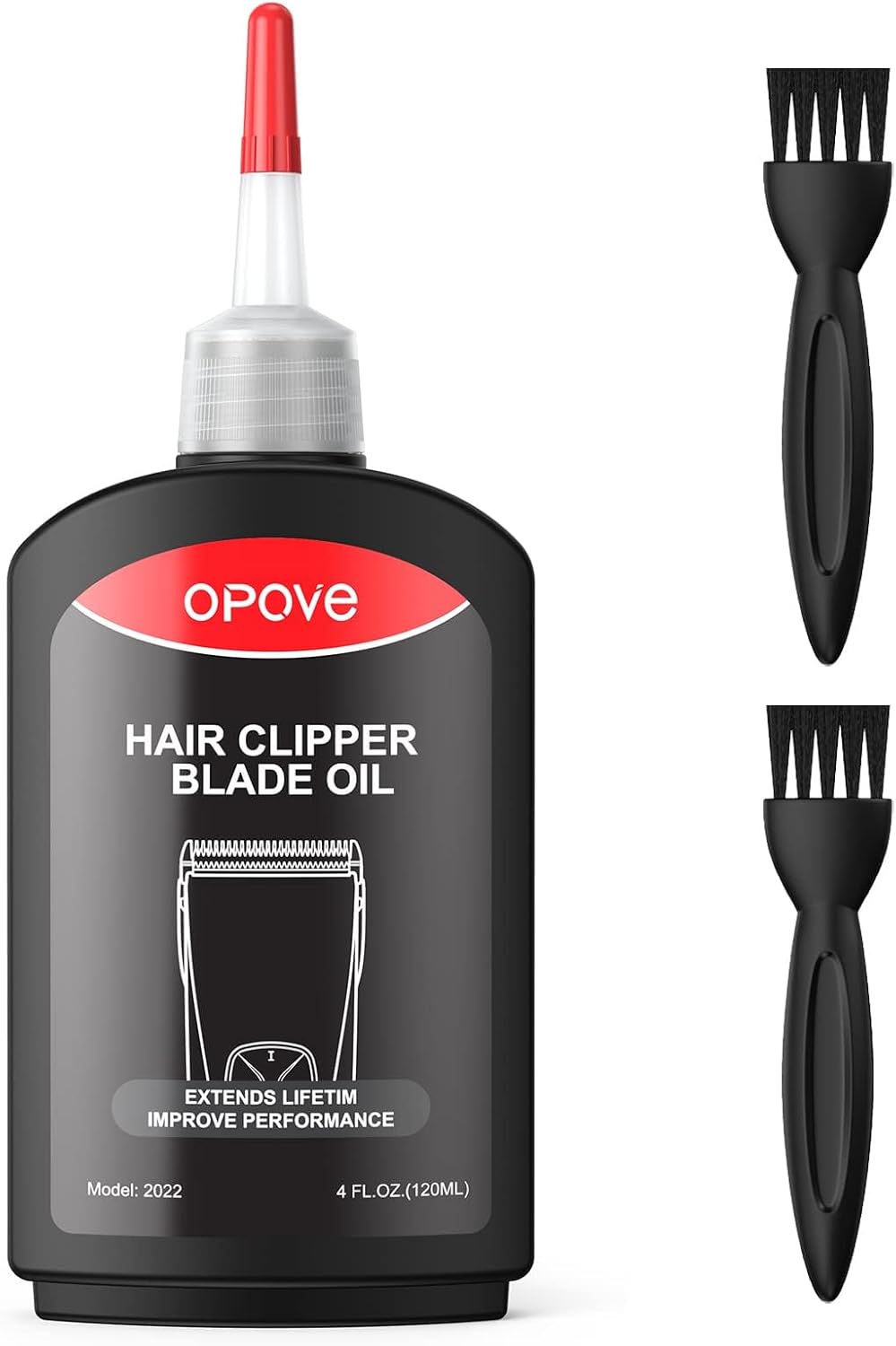 Opove Premium Hair Clipper Blade Lubricating Oil for Clippers, Trimmers, Groomers, Rust Prevention, 4.05oz/120ml, 1 Pack with Clean Brushes