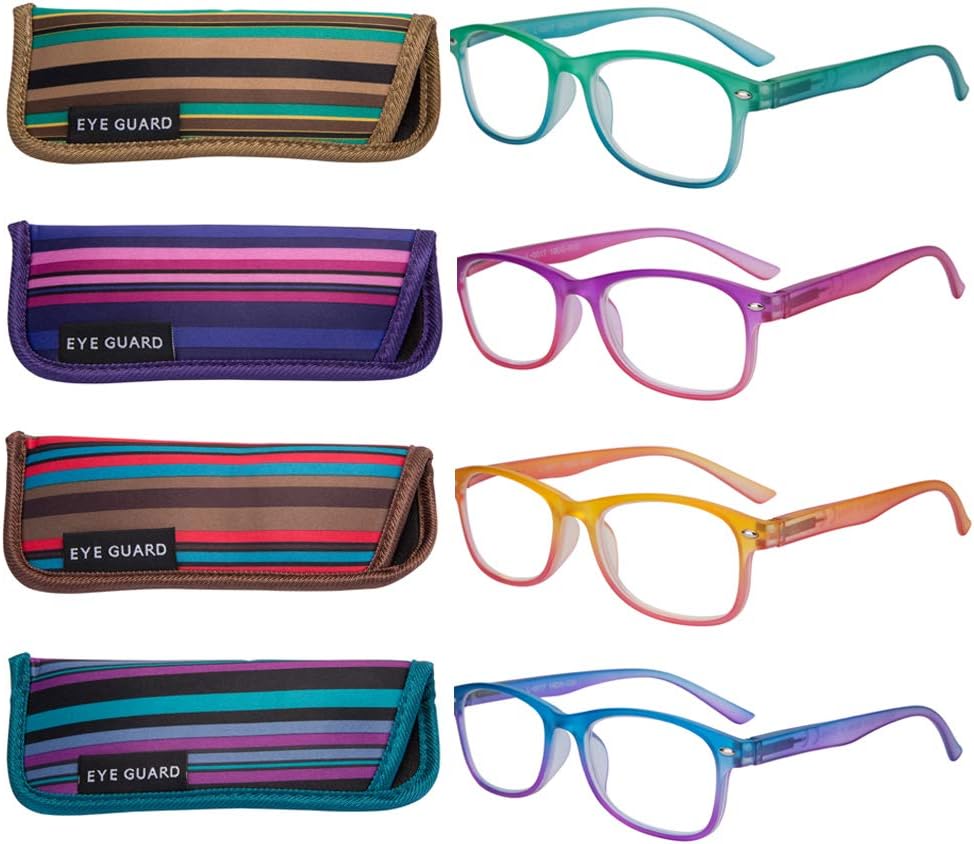 EYEGUARD 4 Pack Reading Glasses for Women Fashion Colorful Gradient Readers