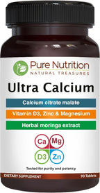 Pure Nutrition Ultra Calcium 1000mg with VIT D3 + K2 | 90 Tab | Calcium Supplement with Calcium Citrate Malate, VIT D3, K2, Moringa Oleifera, Magnesium and Zinc.