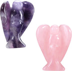 Jovivi 2pcs Amethyst Rose Quartz Crystal Angel Figurines 1.5 Inch Polished Pocket Guardian Angel Statue Stones Angel Gemstones Crystals Carved Stones Meditation Home Decor Love