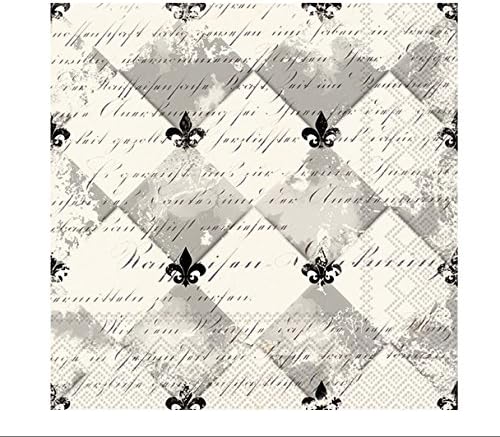 Celebrate the Home French Fleur De Lis 3-Ply Paper Cocktail Napkins, Cream/Black, 20-Count