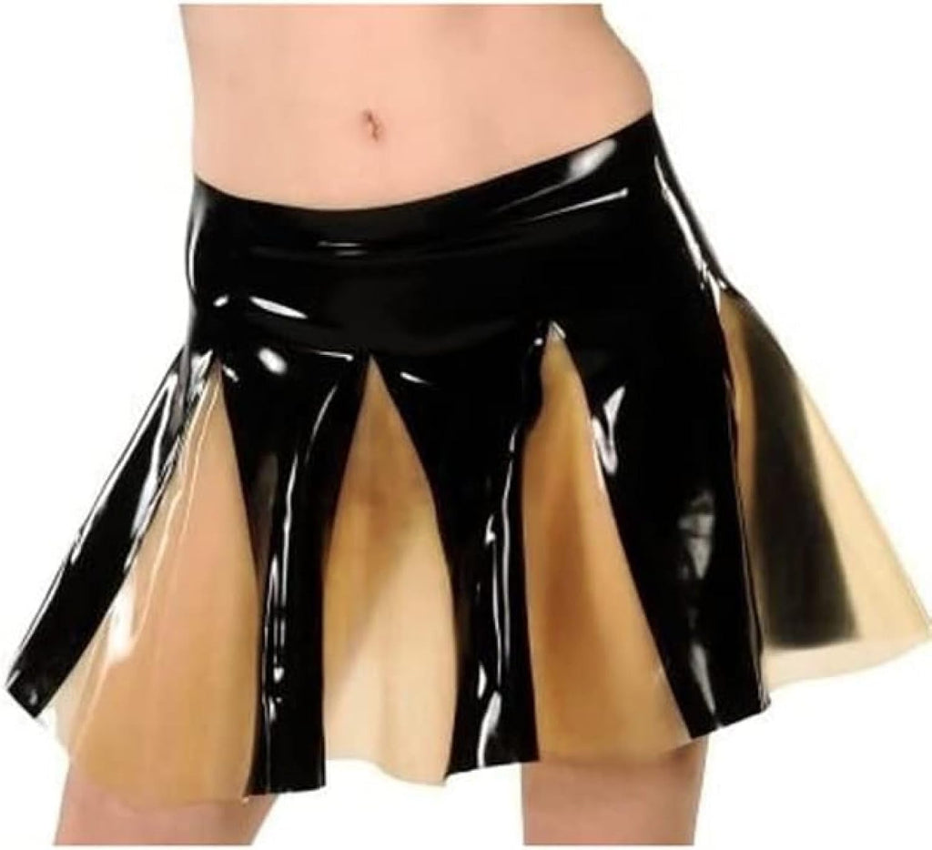Black and Transparent Sexy Mini Swing Latex Skirts with Trims Rubber Bottoms,Transparent + Black,Medium