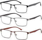 NaNaKo 3 Pack Reading Glasses for Men, Lightweight Blue Light Blocking Metal Frame Mens Readers