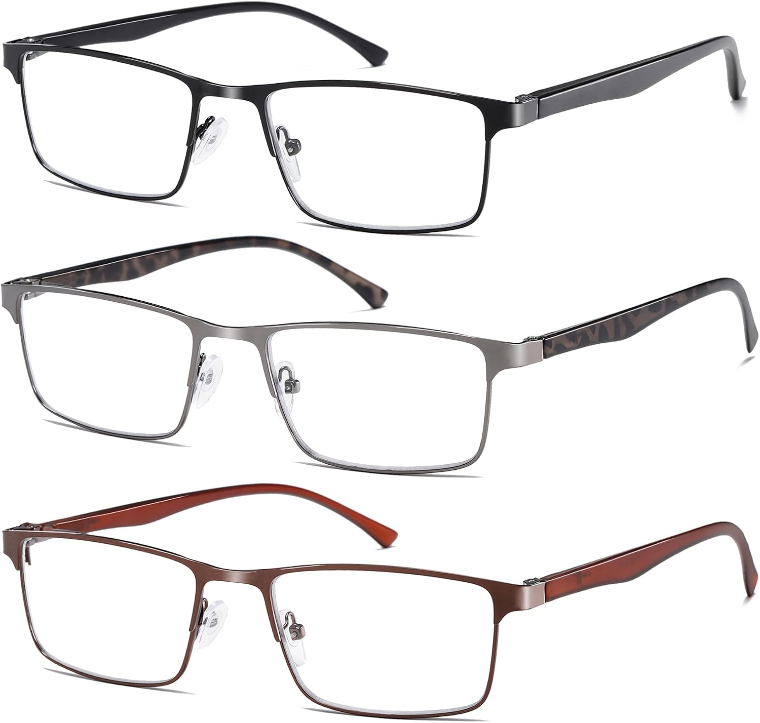 NaNaKo 3 Pack Reading Glasses for Men, Lightweight Blue Light Blocking Metal Frame Mens Readers