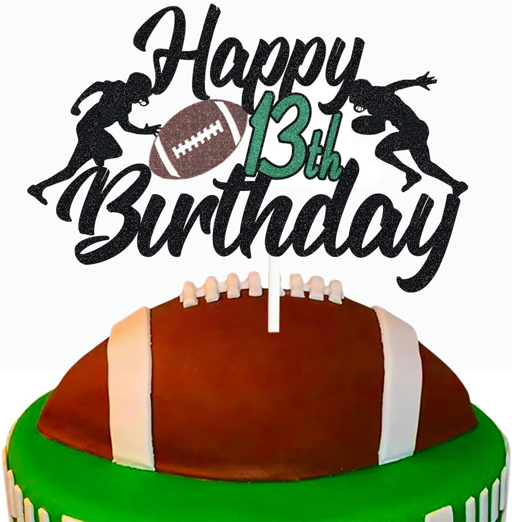 Happy 13th Birthday Football Cake Topper 13th Birthday Party Decorations Thirteen Years Old Rugby Player Scene Cake Decoration For Kids Sport Theme Thirteenth Birthday Party Supplies for Boys (13)