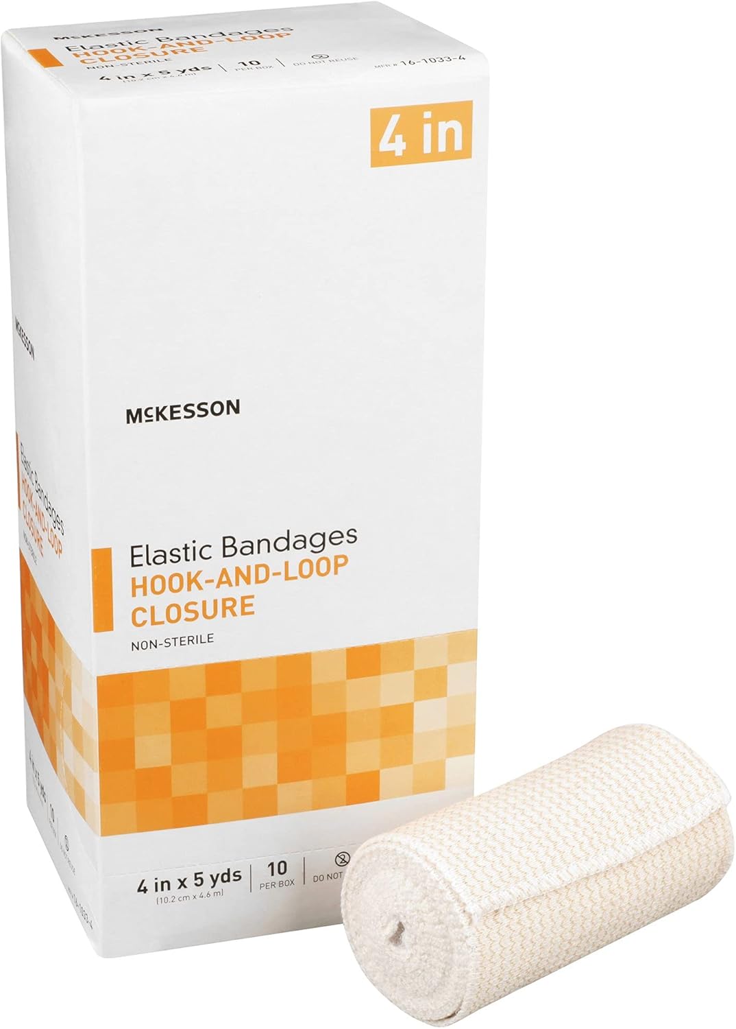 McKesson Elastic Bandages, Non-Sterile, Hook and Loop Closure, 4 in x 5 yd, 10 Count, 1 Pack