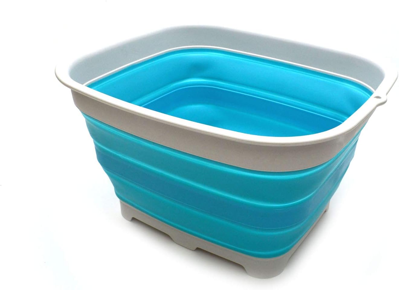 SAMMART 15L (3.9 Gallon) Collapsible Plastic Dishpan with Draining Plug - Foldable Washing Basin - Dish Washing Tub - Washing Up Bowl - Space Saving Kitchen Storage Tray (1, Bright Blue)