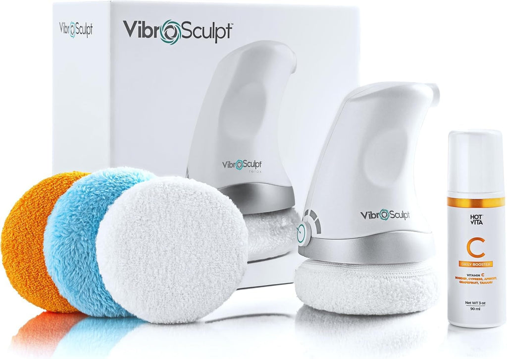 Vibro Sculpt Lymphatic Drainage Massager – Cellulite Massage Tool & Cellulite Massager, Handheld Body Massager for Stomach & Legs – Includes Pro Pads + Vitamin C Oil