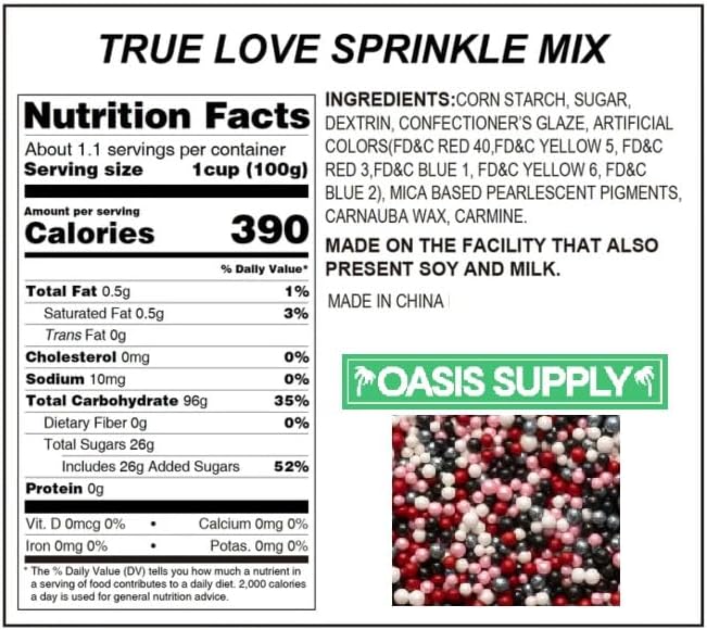 Oasis Supply True Love Sprinkles – Edible Sugar Shapes for Valentine’s Day – Red & White Heart Cake, Cupcake & Cookie Decorations – Romantic Party Baking Toppings for Desserts