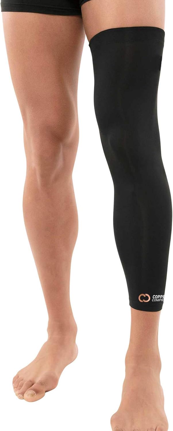 Copper Compression Leg Compression Sleeve - Copper Infused Knee Stabilizer Brace for Running, Meniscus Tear, ACL, MCL, Arthritis, Joint Pain Relief - Thigh & Calf Support for Men & Women - Black - XL
