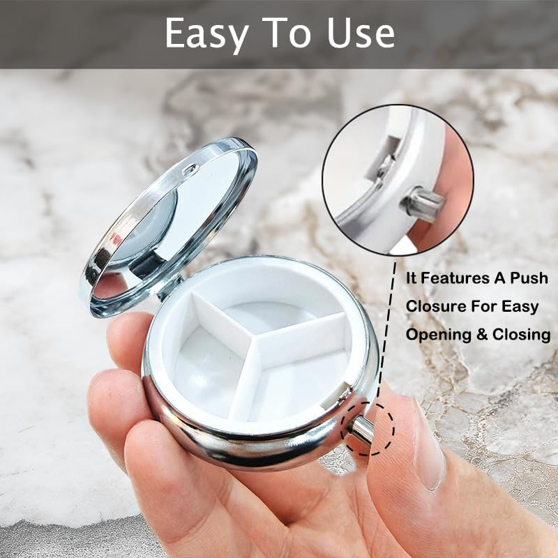 Portable Round 3 Compartment Metal Pill Box Featuring a Bee and Honeycomb Design Ideal for Organizing Supplements Medications or Travel Essentials