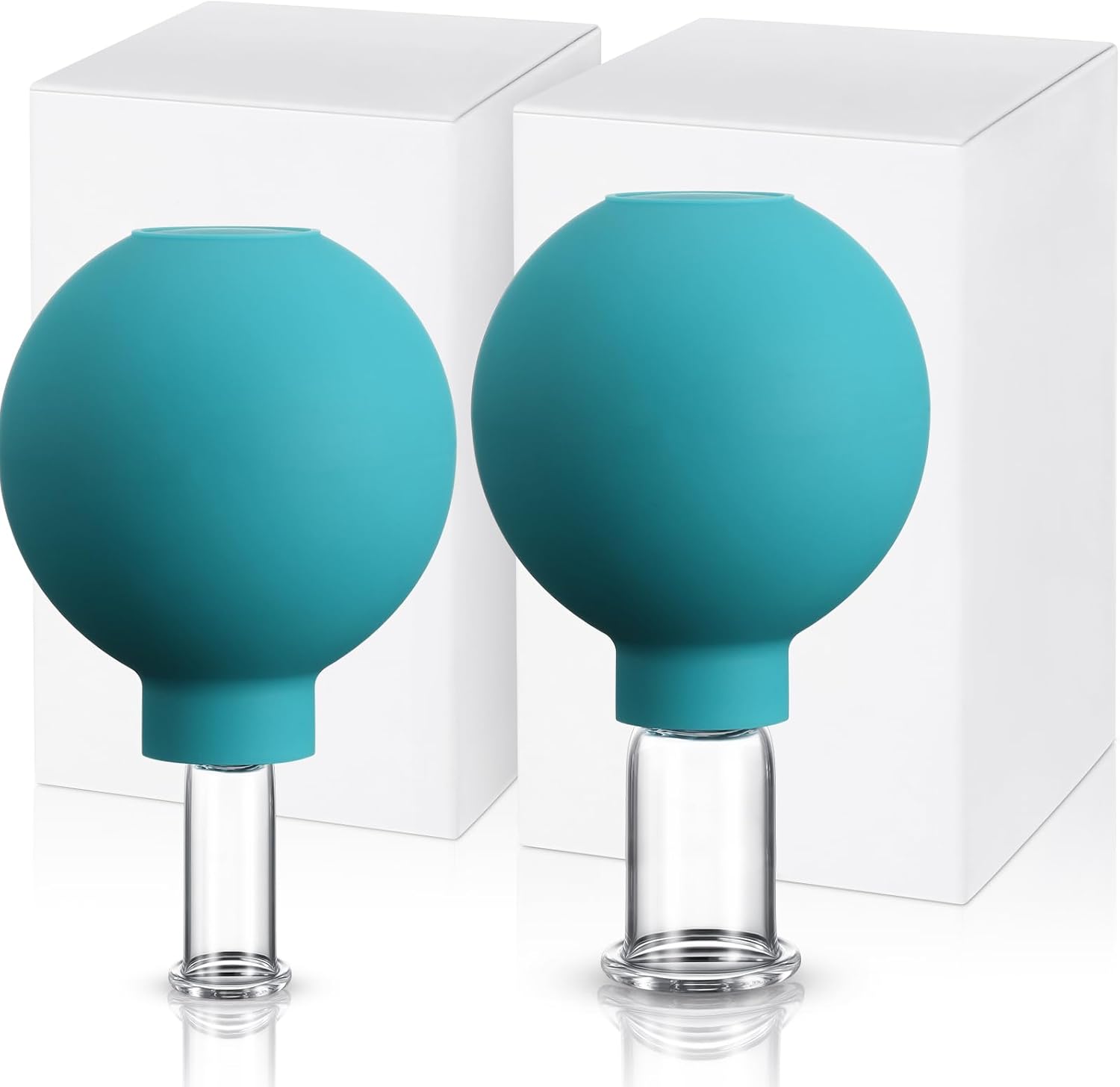 Nuanchu 2 Pieces Facial Cupping Set, Glass Cupping Cups Glass Silicone Cups Vacuum Suction for Face Skin Back Shoulder Muscle(1 Inch and 0.4 Inch Diameter,Green)