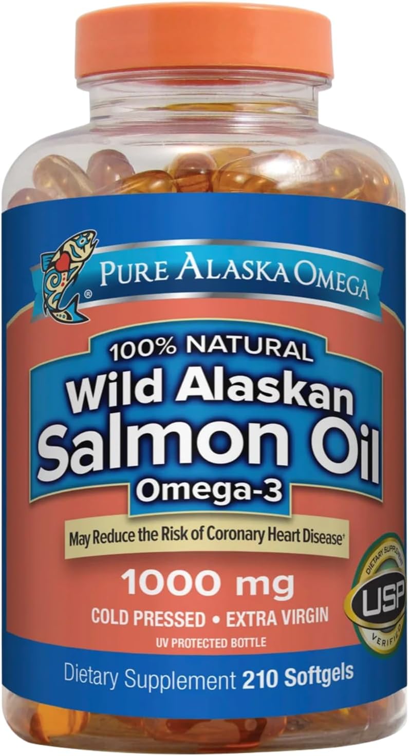 Omega-3 Wild Alaskan Salmon Oil 1000mg Softgels - Omega 3, Wild Alaskan Fish Oil, Softgels, Salmon Oil for Humans - 210 Count (Pack of 1)