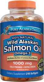 Omega-3 Wild Alaskan Salmon Oil 1000mg Softgels - Omega 3, Wild Alaskan Fish Oil, Softgels, Salmon Oil for Humans - 210 Count (Pack of 1)