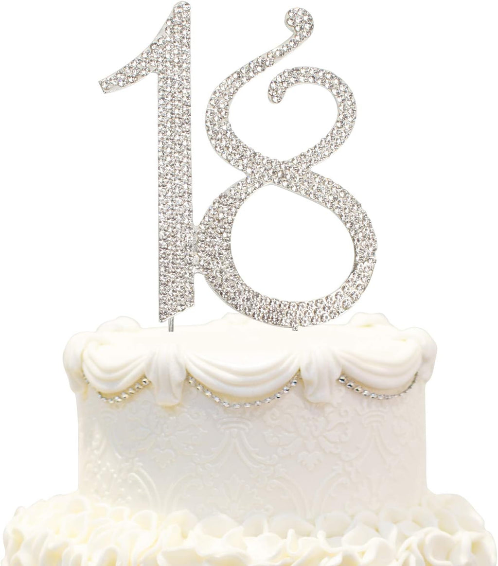 Bling Crystal Rhinestone 18 Birthday Cake Topper - Best Keepsake | 18th Party Decorations Silver
