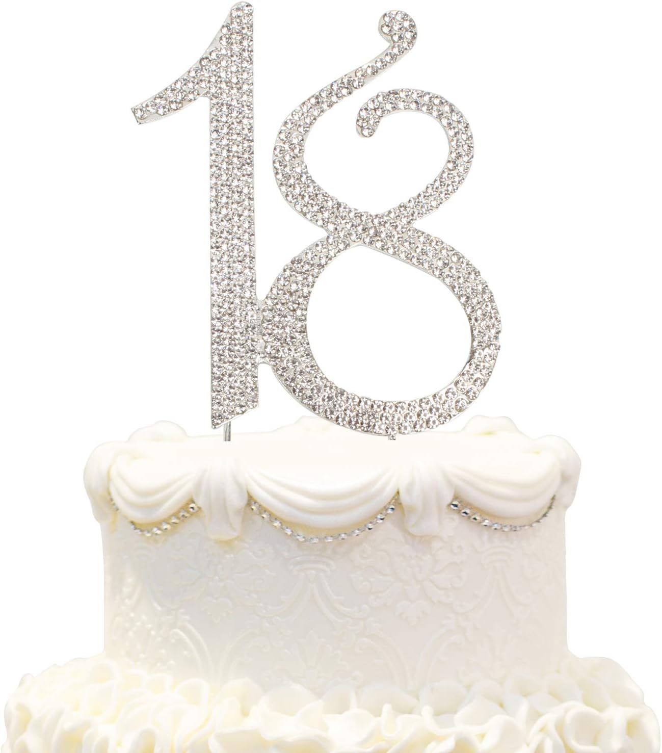 Bling Crystal Rhinestone 18 Birthday Cake Topper - Best Keepsake | 18th Party Decorations Silver