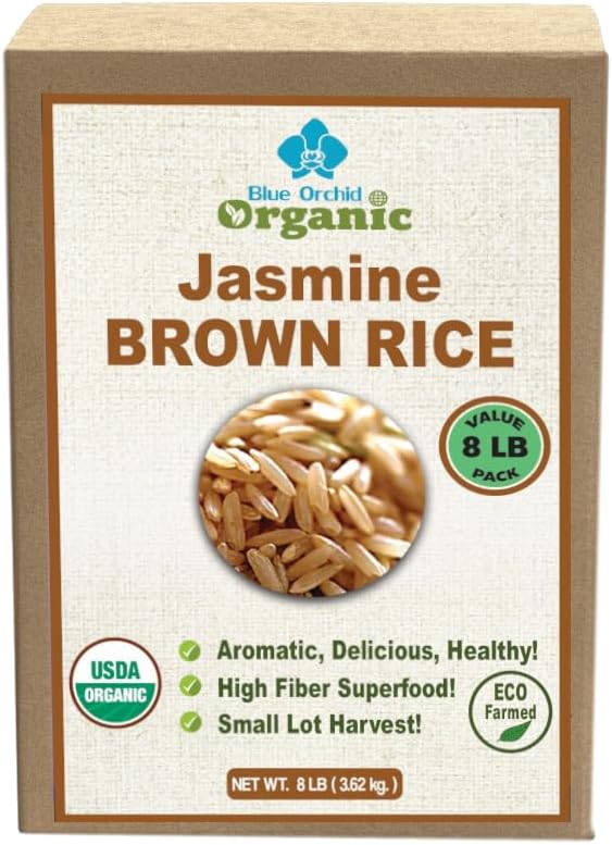Organic Brown Jasmine Rice from Thailand Value Pack - Whole Grain Vegan Natural Healthy Superfood Gluten-free - 8 LB