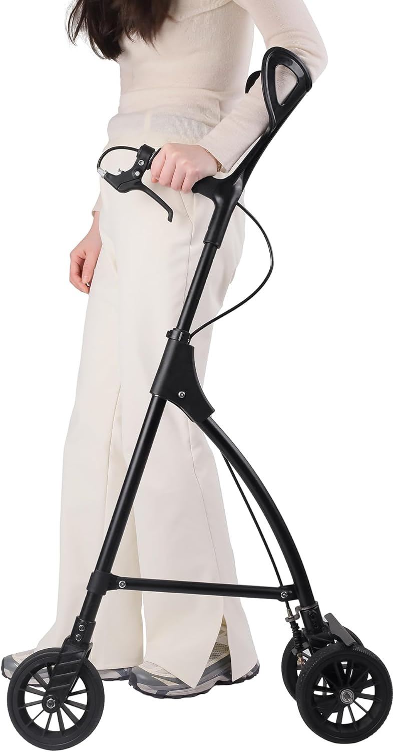 Rolling Cane for Seniors – Lightweight Foldable Rollator Cane with Hand Brake, 6" Wheels & Aluminum Frame, Compact Folding Design for Stability Balance, One-Handed Walker Aid for Elderly