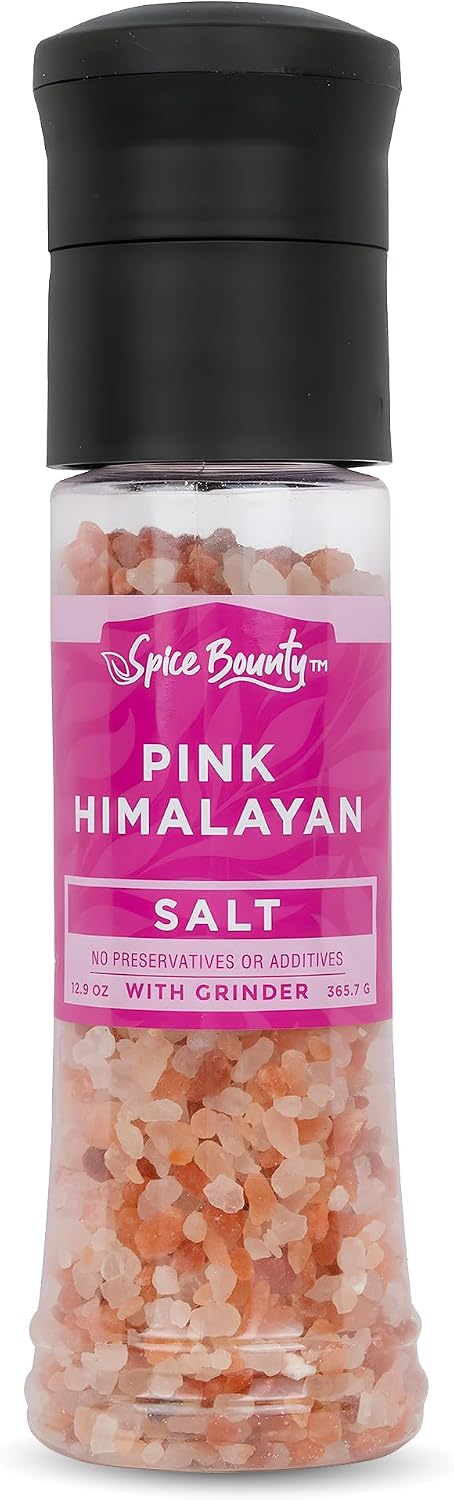 Spice Bounty Pink - Himalayan Salt Grinder – 12.9 oz Natural Coarse Rock Salt, Refillable Seasoning Mill, Premium Himalayan Pink Salt Crystals, No Additives