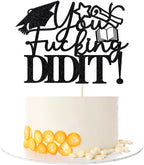 Kaoenla Black Glitter Graduation Cake Topper, "You Did It" Congrats Grad Cake Decorations for Class of 2026, High School College Graduate Party Supplies