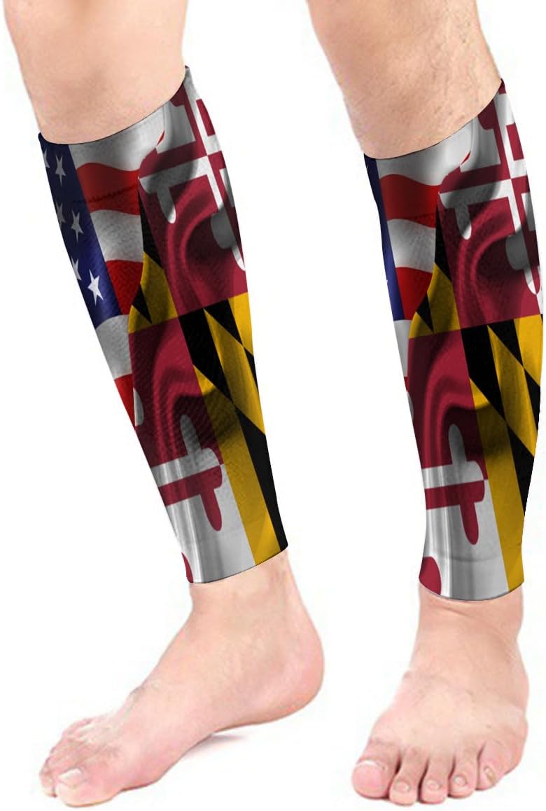 America vs Maryland Flag Combo Men Women Calf Compression Sleeve for Unisex Sports Support Running Basketball Football Leg Sleeves Protection Cycling