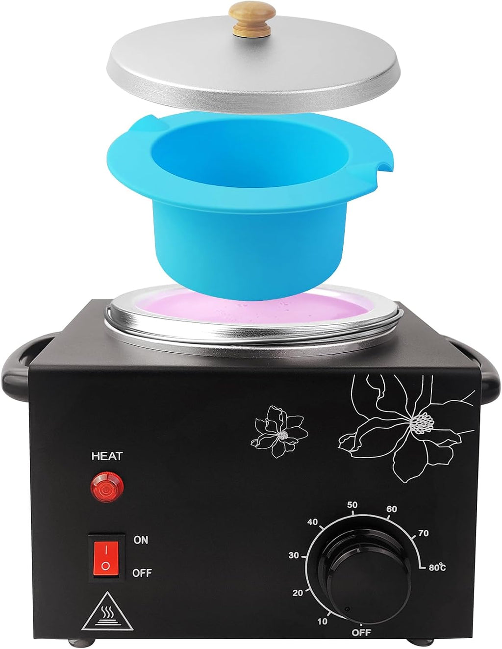 Portable Wax Warmer Machine for Painless Hair Removal, Women Men Professional Wax Heater with Adjustable Temperature Set, 20pcs Sticks, 1 Silicone Bowl (Black- Single Pot)