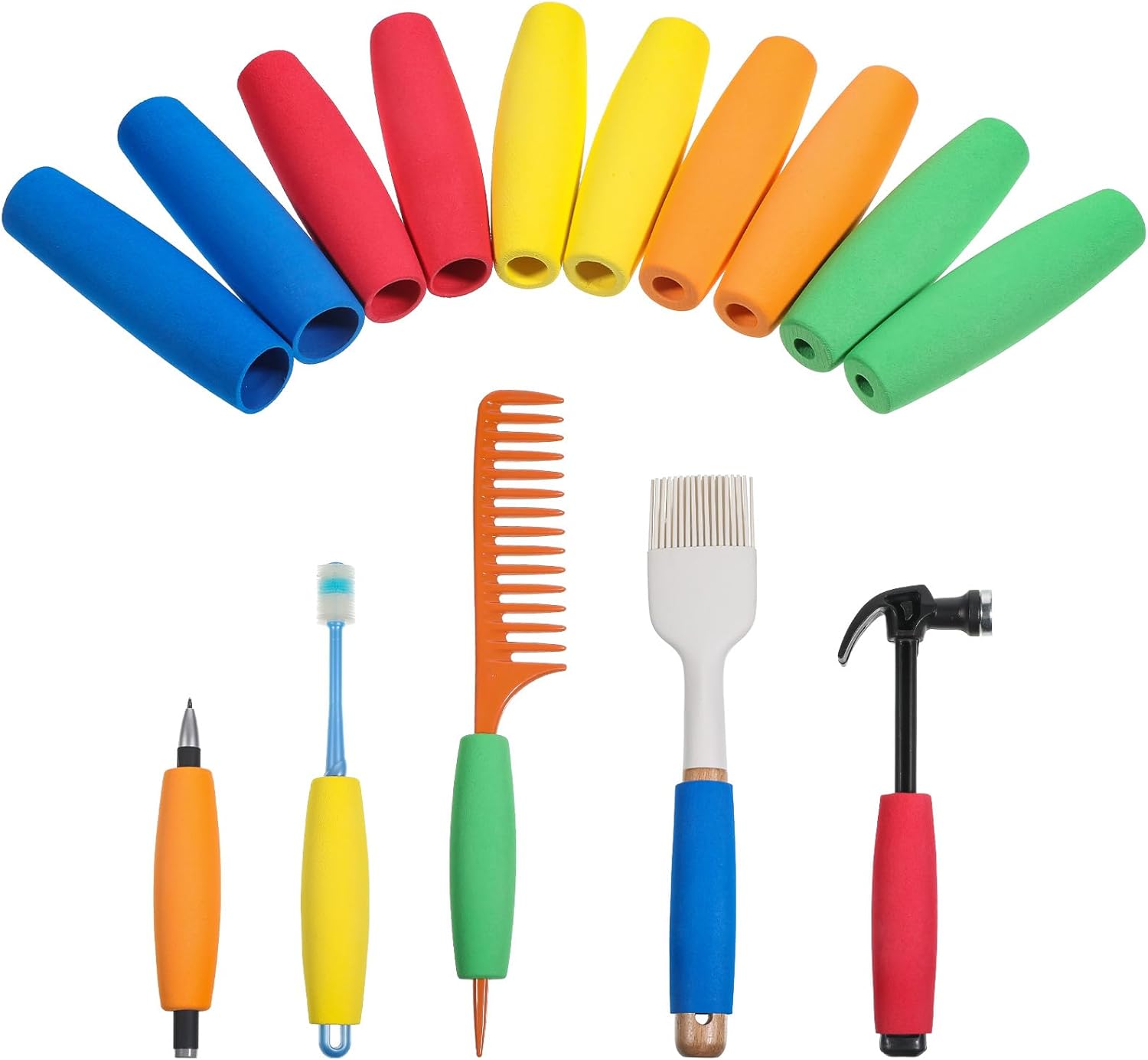 10 Pcs Foam Grip Tubing, No-Cut Foam Tubes Grips, Adaptive Utensil Cutlery Padding Grip Handle, Comfort Grips for Elderly, Tools, Multicolor