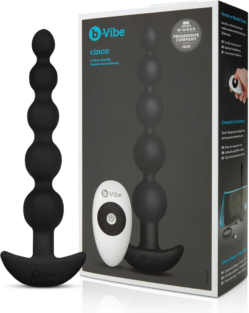 b-vibe Vibrating Anal Beads - Cinco Remote Control Butt Plug Beads Silicone Anal Toys - Black