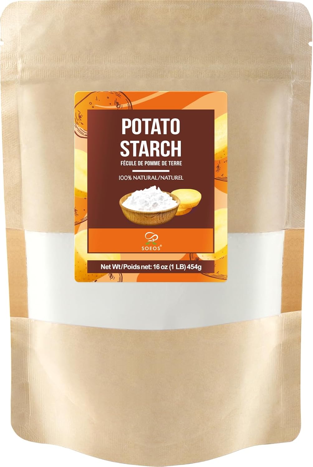 Soeos Potato Starch, 16 oz(1lb) 454g – Gluten-Free Thickener for Baking, Frying & Sauces, Crisp Texture Corn Starch for Tempura (Resealable Bag)