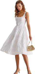 RIHOAS Summer Floral A-Line Midi Sundress - Women's Short Sleeve Semi-Formal Dress for Wedding Guest Party Vacation