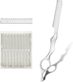 Hair Razors for Cutting Hair, 6.9" Stainless Steel Hair Thinning Razor Kit with 10Pcs Replacement Blades, Professional Styling Texturizing Cutting Razor Tool for Salon and Home