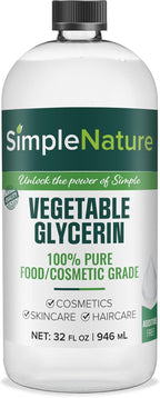 Simple Nature 100% Pure Vegetable Glycerin - 32 oz - Natural Pure Food/Cosmetic Grade for Skincare, Haircare, Cosmetics, Soapmaking, Crafts - Softening & Moisturizing Multipurpose Humectant